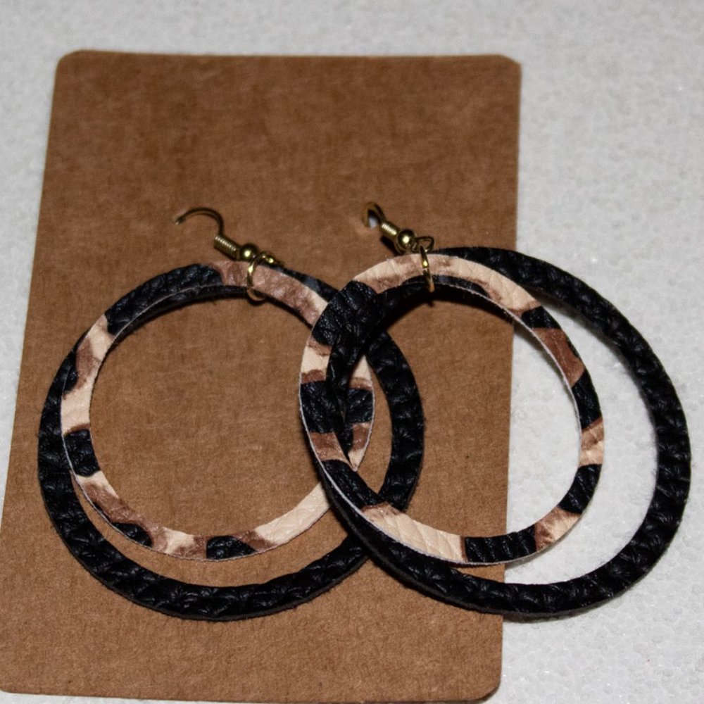 Faux leather hoop style earrings
